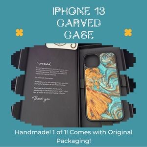 Blue and Brown Carved iPhone 13 Case with Intricate Design